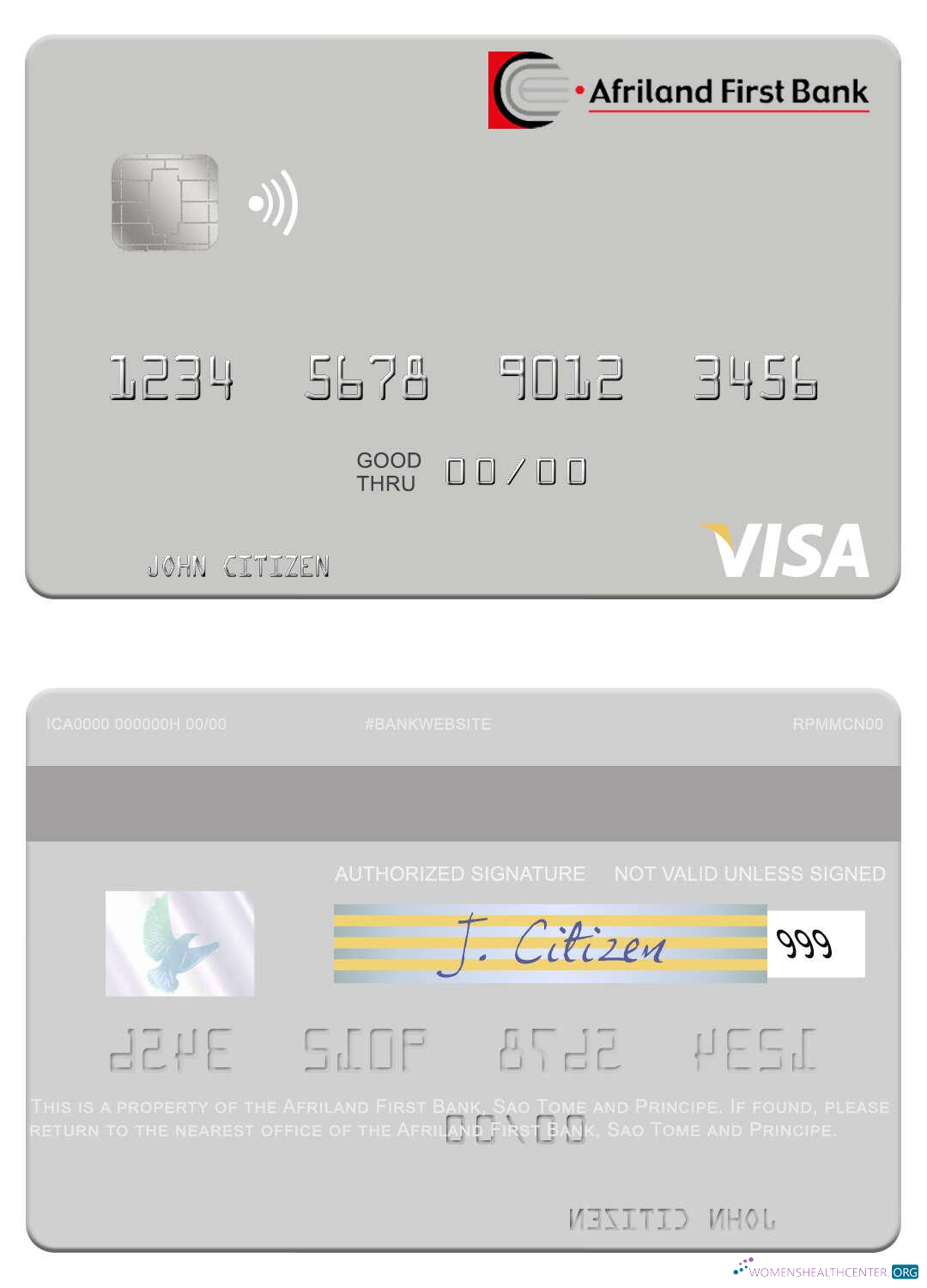 Download Sao Tome and Principe Afriland First Bank visa debit card Photoshop template